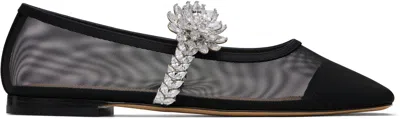 Mach&mach Black Lotus Flower Mesh Ballerina Flats