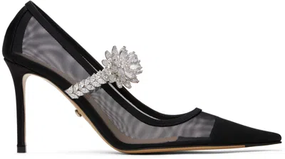 MACH&MACH BLACK LOTUS FLOWER MESH HEELS