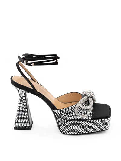 Mach&mach Black Plateau Sandals With Double Fiocco Crystals Mach & Mach