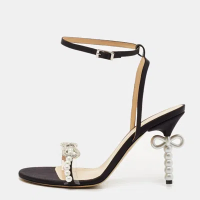 Pre-owned Mach&mach Black Satin And Pvc Pearl Bow Ankle Strap Sandals Size 39