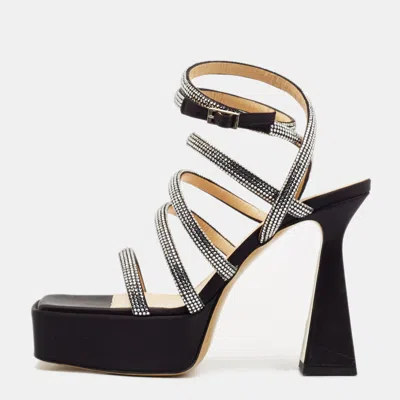 Pre-owned Mach&mach Black Satin Sydney Platform Sandals Size 41