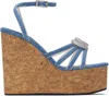 Mach&mach Double Heart Cork Wedge Sandals 120mm In Blue