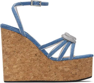 MACH&MACH BLUE DOUBLE HEART WEDGE HEELED SANDALS