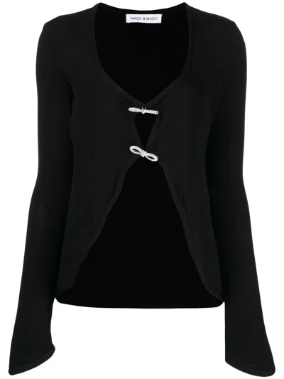 Mach & Mach Bow-detail V-neck Jacket In Black