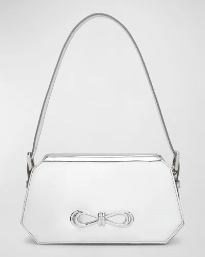 Mach & Mach Bow Metallic Leather Shoulder Bag In Silver