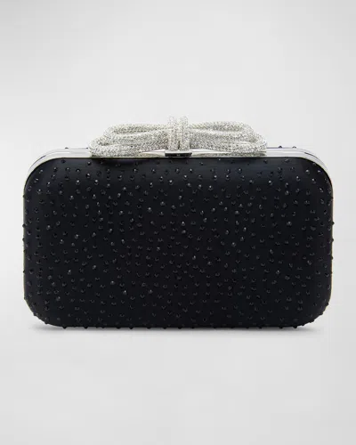 Mach&mach Bow Strass Satin Clutch Bag In Black
