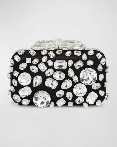 Mach&mach Bow Strass Satin Clutch Bag In Black