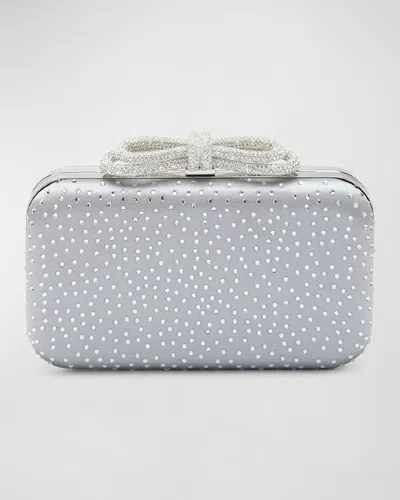Mach&mach Bow Strass Satin Clutch Bag In Silver