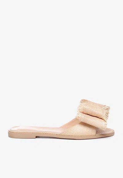 Mach & Mach Cadeau Raffia Slides In Beige