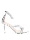 Mach&mach Lotus Crystal Metallic Ankle-strap Sandals In Plata