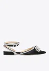 Mach&mach Double Bow Crystal-embellished Satin Point-toe Flats In Black