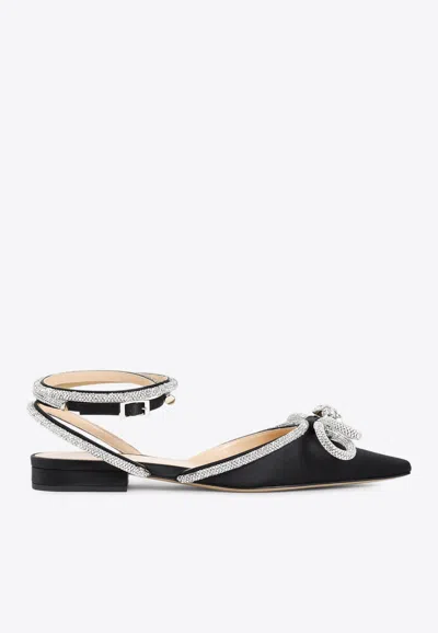 MACH&MACH CRYSTAL-EMBELLISHED DOUBLE BOW BALLET FLATS