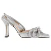 Mach&mach Crystal-embellished Double Bow Pumps In Silver Glitter Canvas In Silver
