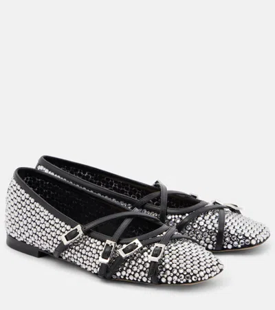 Mach&mach Crystal-embellished Mesh Ballet Flats In Black