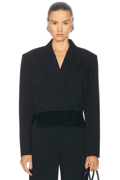 Mach&mach Crystal Fringe Cropped Blazer In Black