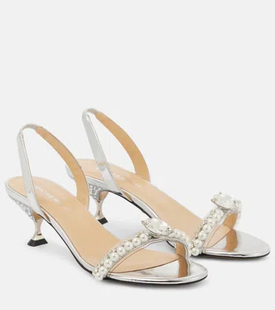 Mach & Mach Diamond Of Elizabeth 55 Leather Sandals In Silver