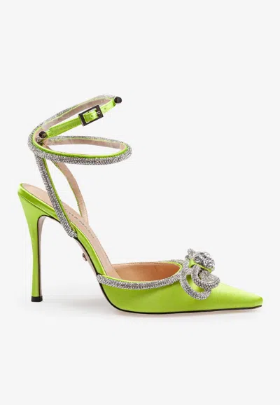 Mach&mach Double Bow 110 Embellished Satin Pumps In Green