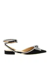 Mach&mach Double Bow Crystal-embellished Satin Point-toe Flats In Black