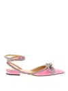 Mach&mach 'bow' Ballet Flats Ankle Strap In Nude & Neutrals