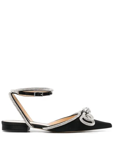 MACH & MACH DOUBLE BOW BLACK SATIN FLATS,PF23.S0017.CRP.600