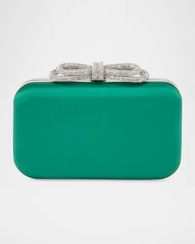 Mach&mach Double Bow Embellished Satin Clutch Bag In Emerald Green