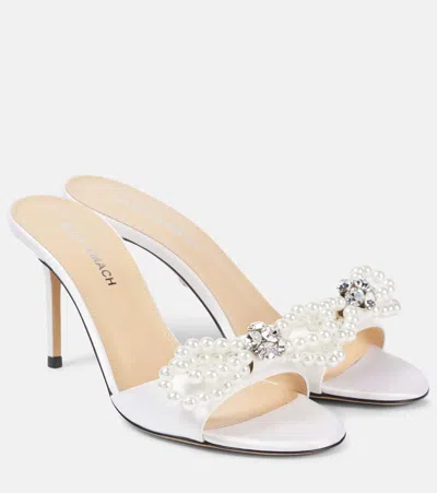 Mach&mach Double Bow Embellished Satin Mules In White