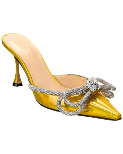 Mach & Mach Double Bow Leather Mule In Yellow