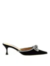 Mach&mach Double Bow Crystal-embellished Satin Heeled Mules In Black