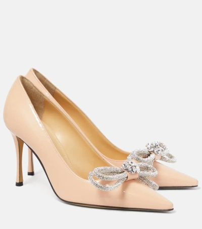 Mach & Mach Double Bow Patent Leather Pumps In Nude