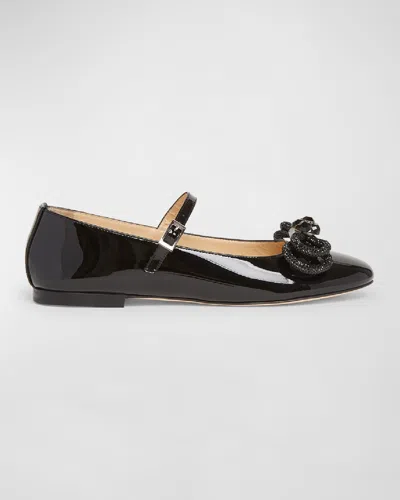 Mach&mach Double Bow Patent Mary Jane Flats In Black