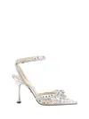 Mach&mach Strass Pvc Double Bow Ankle-strap Pumps In Transparent In Silver