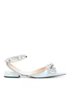 Mach&mach Double Bow Satin Flat Pumps In Blue