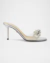 Mach&mach Double Bow Satin Strass Mule Sandals In Transparent Silver
