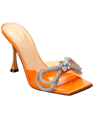 Mach & Mach Double Bow Square Vinyl & Leather Mule In Orange