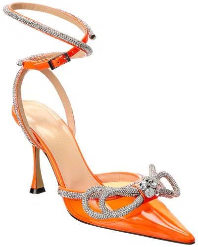 Mach & Mach Double Bow Crystal-embellished Neon Pvc And Patent-leather Pumps In Orange
