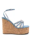 Mach&mach Double Heart Cork Wedge Sandals 120mm In Blue