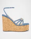 Mach&mach Double Heart Cork Wedge Sandals 120mm In Blue