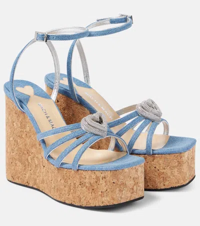 MACH&MACH DOUBLE HEART DENIM WEDGES