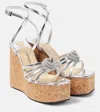 Mach&mach Double Heart Metallic Leather Sandals In Silver