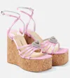Mach&mach Double Heart Satin Sandals In Pink