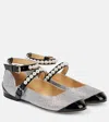 Mach&mach Embellished Glitter Mary Jane Flats In Silver