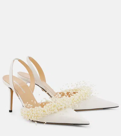 Mach&mach Floating Pearl 85 Satin Slingback Pumps In White