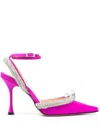 Mach&mach Mach & Mach Crystal-embellished Satin Slingback Pumps In Fuchsia