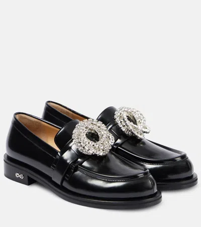 Mach & Mach Galaxy Embellished Leather Loafers In Schwarz