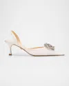 Mach&mach Galaxy Mesh Crystal Slingback Pumps In White