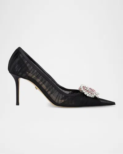 Mach&mach Galaxy Ruched Bicolor Crystal Ornament Pumps In Black