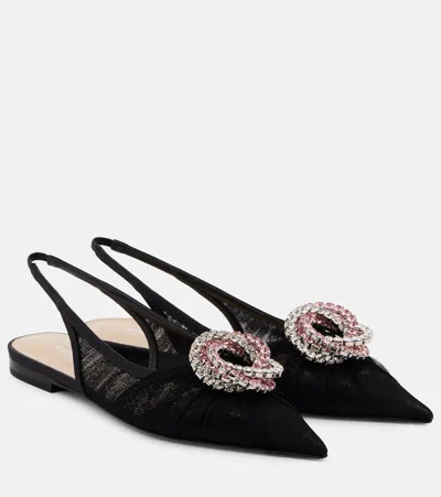 Mach&mach Galaxy Tulle Slingback Flats In Black