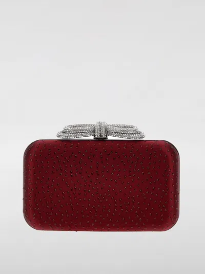 Mach & Mach Maroon Double Bow Satin Clutch In Burgundy