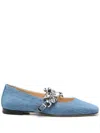 Mach&mach Puffy Heart Denim Mary Jane Flats In Blue