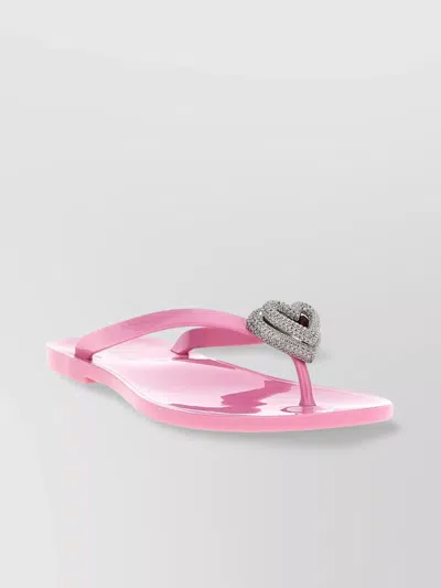 MACH&MACH HEART EMBELLISHED OPEN TOE FLAT SANDALS